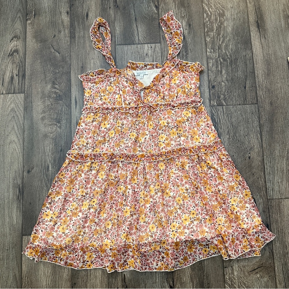 Patrons of Peace Mini Dress Ruffled Sleeveless Summer Vacation Sz L Floral